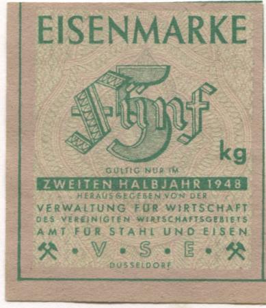 Düsseldorf - Verwaltung für Wirtschaft des vereinigten Wirtschaftsgebietes, Amt für Stahl und Eisen - 2.Halbjahr 1948 - 5 kg 