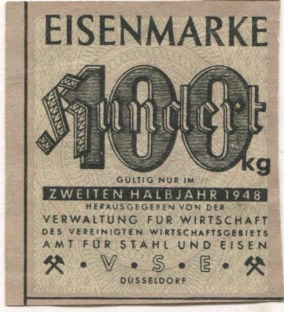 Düsseldorf - Verwaltung für Wirtschaft des vereinigten Wirtschaftsgebietes, Amt für Stahl und Eisen - 2.Halbjahr 1948 - 100 kg 
