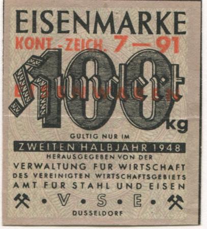 Düsseldorf - Verwaltung für Wirtschaft des vereinigten Wirtschaftsgebietes, Amt für Stahl und Eisen - 2.Halbjahr 1948 - 100 kg 