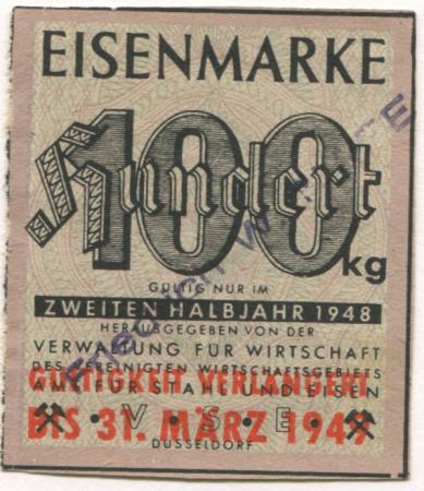Düsseldorf - Verwaltung für Wirtschaft des vereinigten Wirtschaftsgebietes, Amt für Stahl und Eisen - - 31.3.1949 - 100 kg 