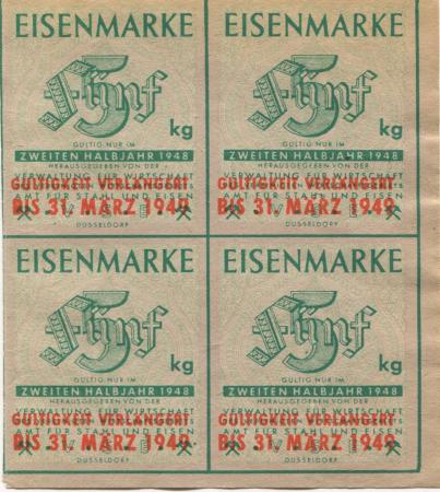 Düsseldorf - Verwaltung für Wirtschaft des vereinigten Wirtschaftsgebietes, Amt für Stahl und Eisen - - 31.3.1949 - (20) kg 