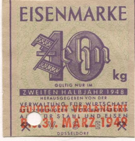 Düsseldorf - Verwaltung für Wirtschaft des vereinigten Wirtschaftsgebietes, Amt für Stahl und Eisen - - 31.3.1949 - 10 kg 