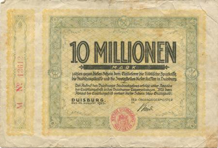 Duisburg - Stadt - 20.8.1923 - 10 Millionen Mark 