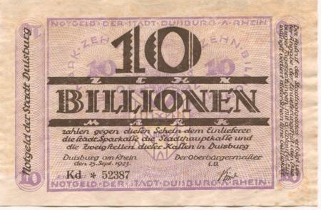 Duisburg - Stadt - 25.9.1923 - 10 Billionen Mark 