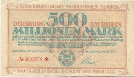 Duisburg - Stadt - 25.9.1923 - 500 Millionen Mark 