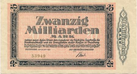 Duisburg - Stadt - 25.9.1923 - 20 Milliarden Mark 