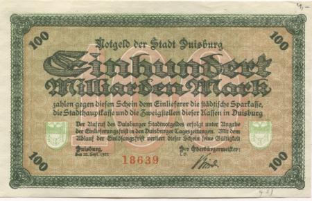 Duisburg - Stadt - 25.9.1923 - 100 Milliarden Mark 