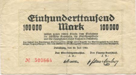 Duisburg - Stadt - 20.7.1923 - 100000 Mark 