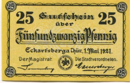 Eckartsberga - Stadt - 1.5.1921 - 25 Pfennig 