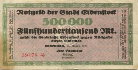 Eibenstock - Stadt - 13.8.1923 - 500000 Mark 