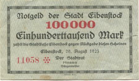 Eibenstock - Stadt - 20.8.1923 - 100000 Mark 