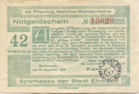 Einbeck - Sparkasse der Stadt - 10.11.1923 - 42 Gold-Pfennig 