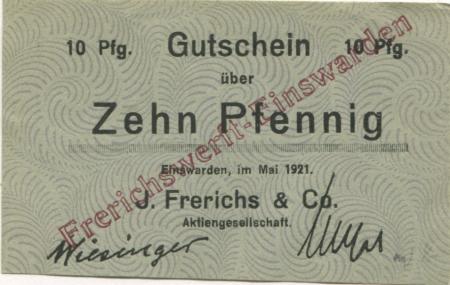 Einswarden (heute: Nordenham) - Frerichs, J. & Co AG, Werft - Mai 1921 - 10 Pfennig 
