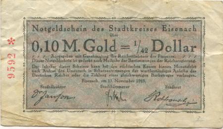 Eisenach - Stadt - 15.11.1923 - 0.10 Gold-Mark 
