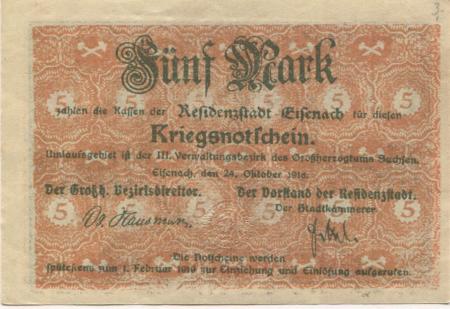 Eisenach - Stadt - 24.10.1918 - 1.2.1919 - 5 Mark 
