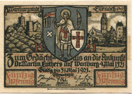 Eisenach - Stadt - - 31.5.1921 - 50 Pfennig 