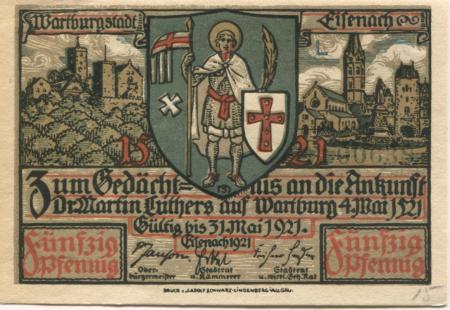 Eisenach - Stadt - - 31.5.1921 - 50 Pfennig 