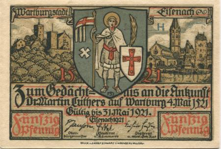 Eisenach - Stadt - - 31.5.1921 - 50 Pfennig 