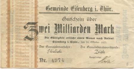Eisenberg - Stadt - 26.10.1923 - 2 Milliarden Mark 