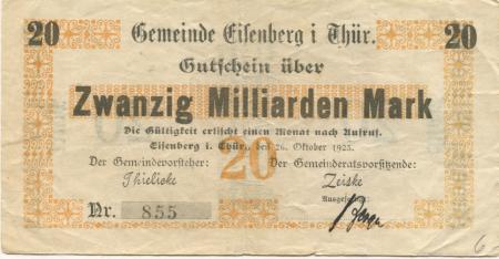 Eisenberg - Stadt - 26.10.1923 - 20 Milliarden Mark 