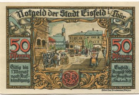 Eisfeld - Stadt - August 1921 - 50 Pfennig 