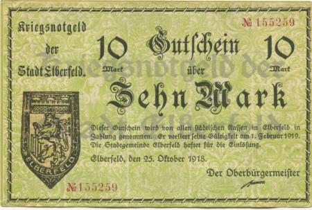 Elberfeld (heute: Wuppertal) - Stadt - 25.10.1918 - 1.2.1919 - 10 Mark 