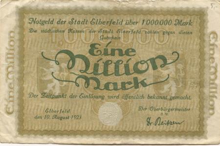 Elberfeld (heute: Wuppertal) - Stadt - 10.8.1923  - 1 Million Mark 