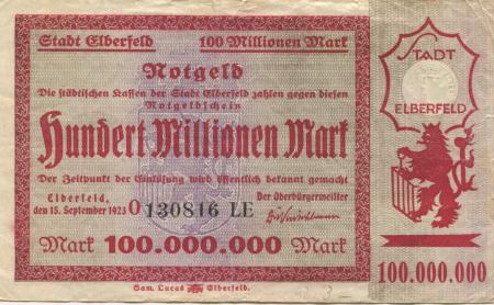 Elberfeld (heute: Wuppertal) - Stadt - 15.9.1923  - 100 Millionen Mark 