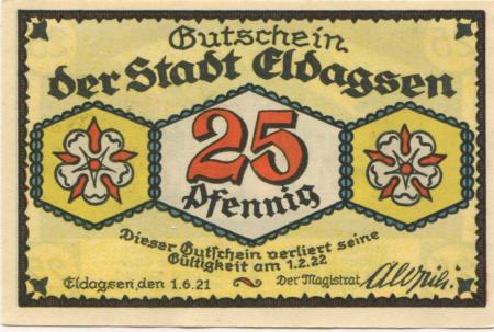 Eldagsen (heute: Springe) - Stadt - 1.6.1921 - 12.1922 - 25 Pfennig 