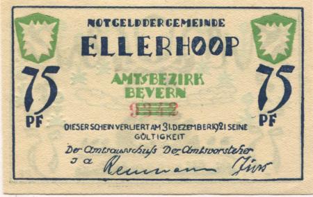Ellerhoop - Gemeinde - - 1.12.1921 - 75 Pfennig 