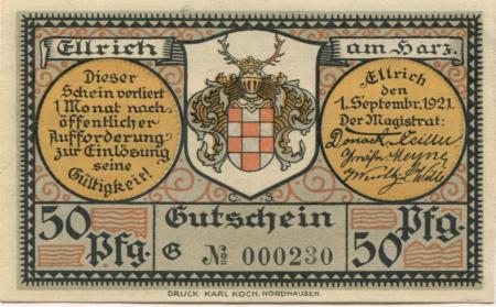 Ellrich - Stadt - 1.9.1921 - 50 Pfennig 