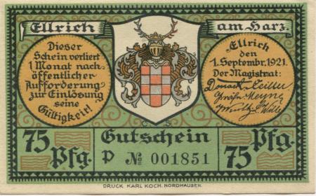 Ellrich - Stadt - 1.9.1921 - 75 Pfennig 