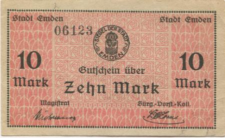 Emden - Stadt - - 1.2.1919 - 10 Mark 