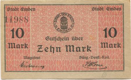 Emden - Stadt - - 1.2.1919 - 10 Mark 