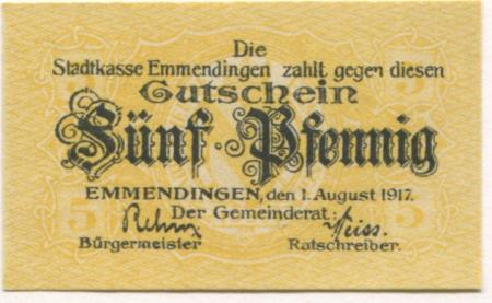 Emmendingen - Stadt - 1.8.1917 - 5 Pfennig 