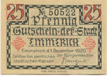 Emmerich - Stadt - 1.12.1920 - 50 Pfennig 