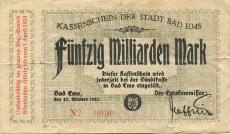 Ems (Bad) - Stadt - 27.10.1923 - 1.4.1924 - 50 Milliarden Mark 