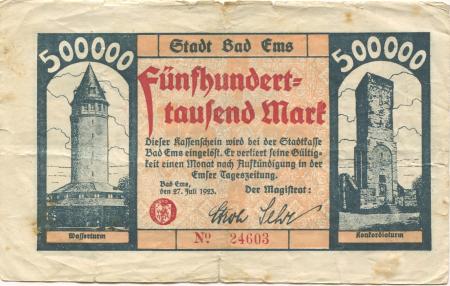 Ems (Bad) - Stadt - 27.7.1923 - 500000 Mark 