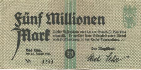 Ems (Bad) - Stadt - 25.8.1923 - 5 Millionen Mark 