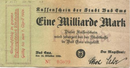 Ems (Bad) - Stadt - 15.10.1923 - 1.4.1924 - 1 Milliarde Mark 