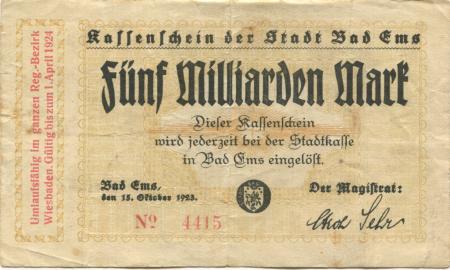 Ems (Bad) - Stadt - 15.10.1923  - 1.4.1924 - 5 Milliarden Mark 
