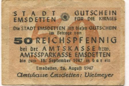 Emsdetten - Stadt - 26.8.1947 - 15.9.1947 - 50 Pfennig 
