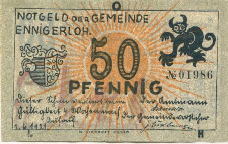 Ennigerloh - Gemeinde - 1.6.1921 - 50 Pfennig 