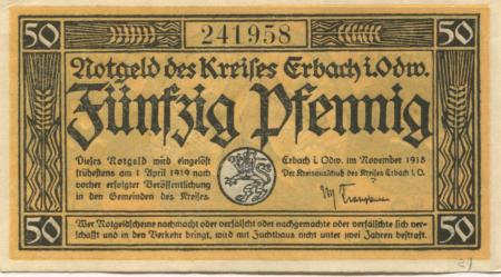 Erbach - Kreis - November 1918 - 1.4.1919 - 50 Pfennig 