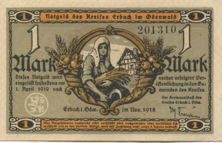 Erbach - Kreis - November 1918 - 1.4.1919 - 1 Mark 