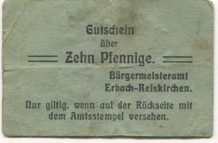 Erbach-Reiskirchen (heute: Homburg) - Gemeinde - -- - 10 Pfennig 