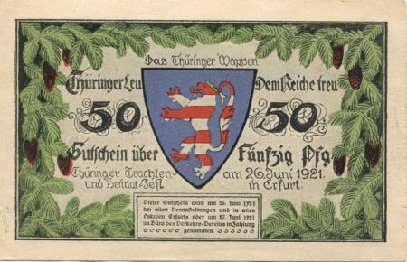 Erfurt - Verkehrs-Verein - 26/27..6.1921 - 50 Pfennig 