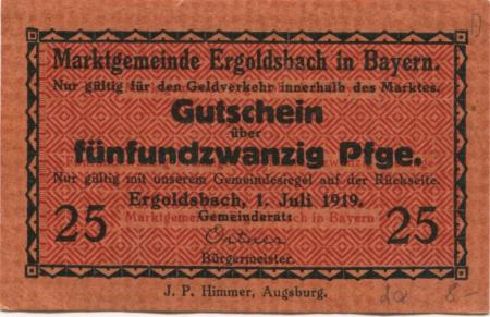 Ergoldsbach - Marktgemeinde - 1.7.1919 - 25 Pfennig 