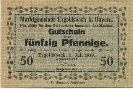 Ergoldsbach - Marktgemeinde - 1.7.1919 - 50 Pfennig 