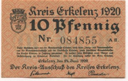Erkekenz - Kreis - 24.6.1920 - 10 Pfennig 